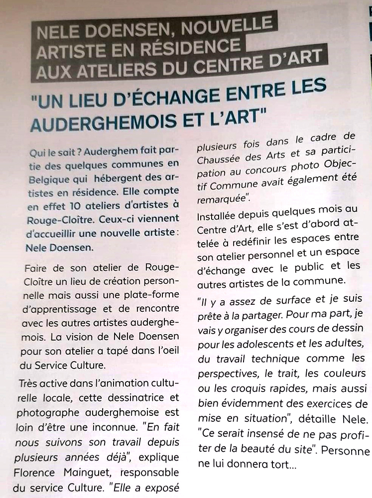 Article sur la création de l'atelier dans l'"Auderghemois", journal communal